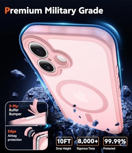 Image of FNTCASE for iPhone 16 Case Matte: Magnetic Phone Cases with Screen Protector Drop Proof Compatible with Magsafe Slim Anti Yellowing Rugged Shockproof Protective Translucent Cell Cover (C-Pink)