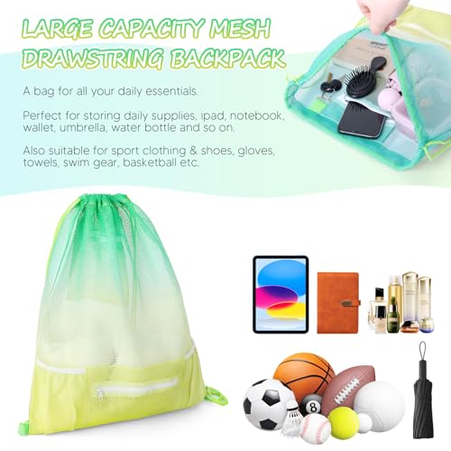 Mesh Drawstring Backpack Bag Beach Bag with Zipper Pocket, Gym Backpack for Swimming Gear Clothes Gym Storage Bag for Adult Kids4