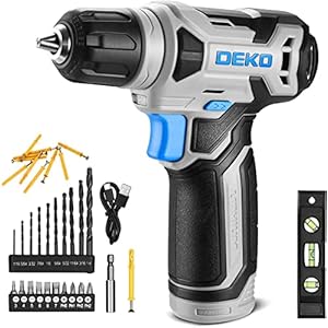 DEKOPRO 8V Cordless Drill, Drill Set with 3/8″Keyless Chuck, Built-in LED, Type-C Charge Cable, 42pcs Acessories, Power Drill for Drilling and Tightening/Loosening Screws