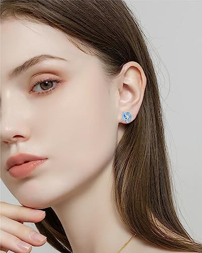 Cute Blue Flower Stud Earrings for Women 925 Sterling Silver Hypoallergenic Piercing Ear Bohemian Resin Plumeria Camellia Cherry Daisy Cartilage Tragus Post Dainty Birthday Holiday Beach Jewelry Gifts3
