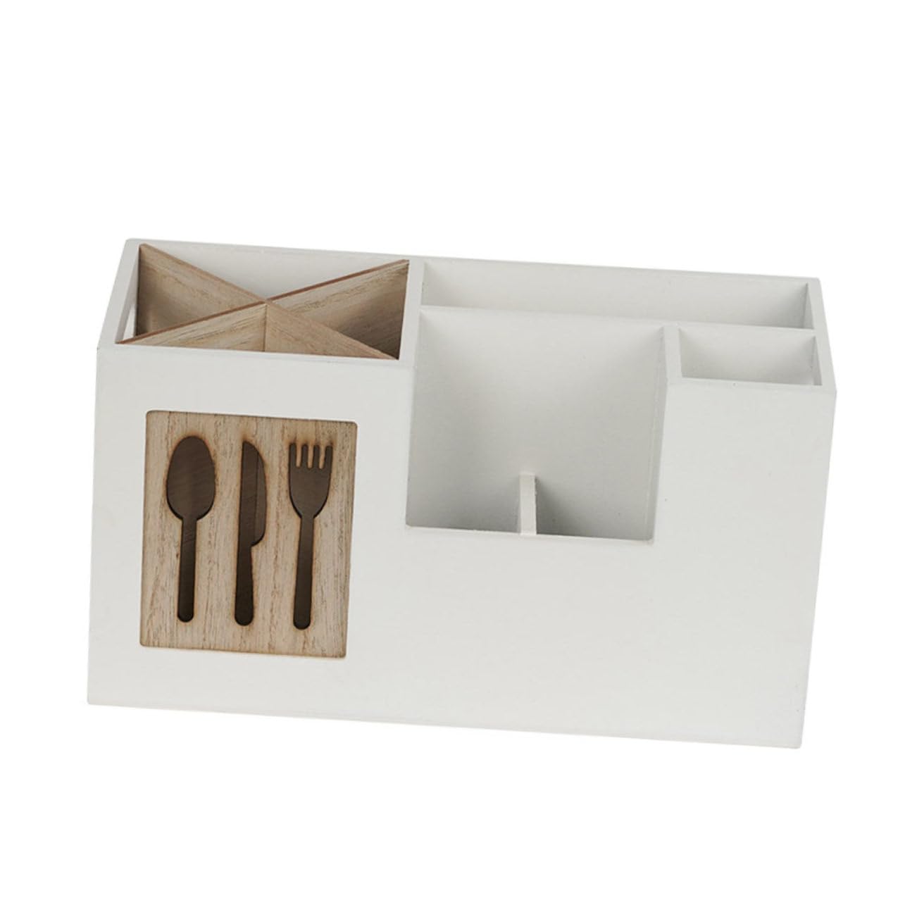 Healifty Porta Utensilios y Organizador De Cubiertos De Madera 28x12x15 Cm, Sin Tapa, Estante Múltiples Compartimentos Para Cocina y Hogar, Diseño Compacto Para Uso Diario