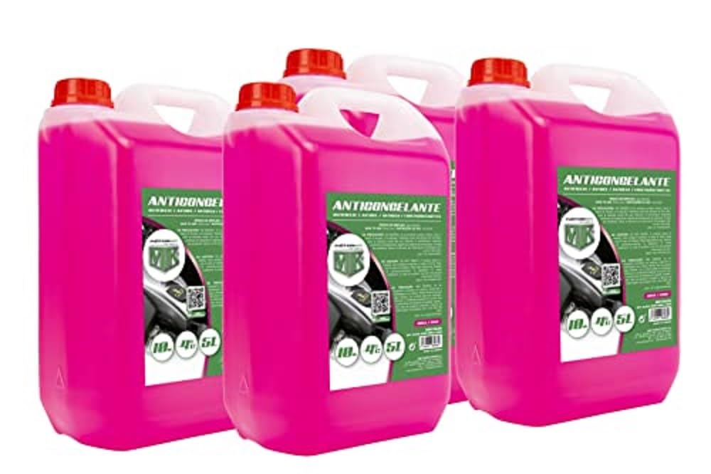 Motorkit Set de 4 Garrafas anticongelante de 5 Litros, Rosa Invierno 10% / -4°C, 4 UDS / 20L
