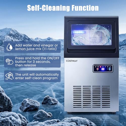 COSTWAY Commercial Nugget Ice Maker Machine, 90 Lbs/24H Chewable Pellet Ice, 10 Lbs Storage Bin, Self-Cleaning, Under Counter Soft Sonic Ice Machine for Office Kitchen Bar Cafe, Stainless Steel | 15Lbs Storage Bin, Self-Cleaning, Under Counter Soft S