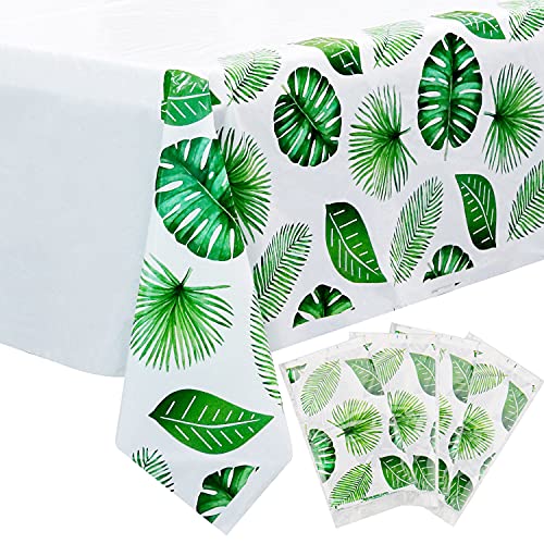 Lot de 4 nappes hawaïennes Luau rectangulaires jetables en Plastique - Motif Feuilles de Palmier Tropicales Aloha - pour fête sur Le thème de la Jungle, Safari, été, Plage, Enfants Cover