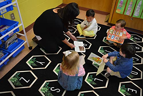 Flagship Carpets Simply Boho Abc's Criss Cross Applesauce Classroom Area Rug for Indoor Classroom Learning or Kid Bedroom Educational Play Mat, 5'x7'6", Black - Image 2