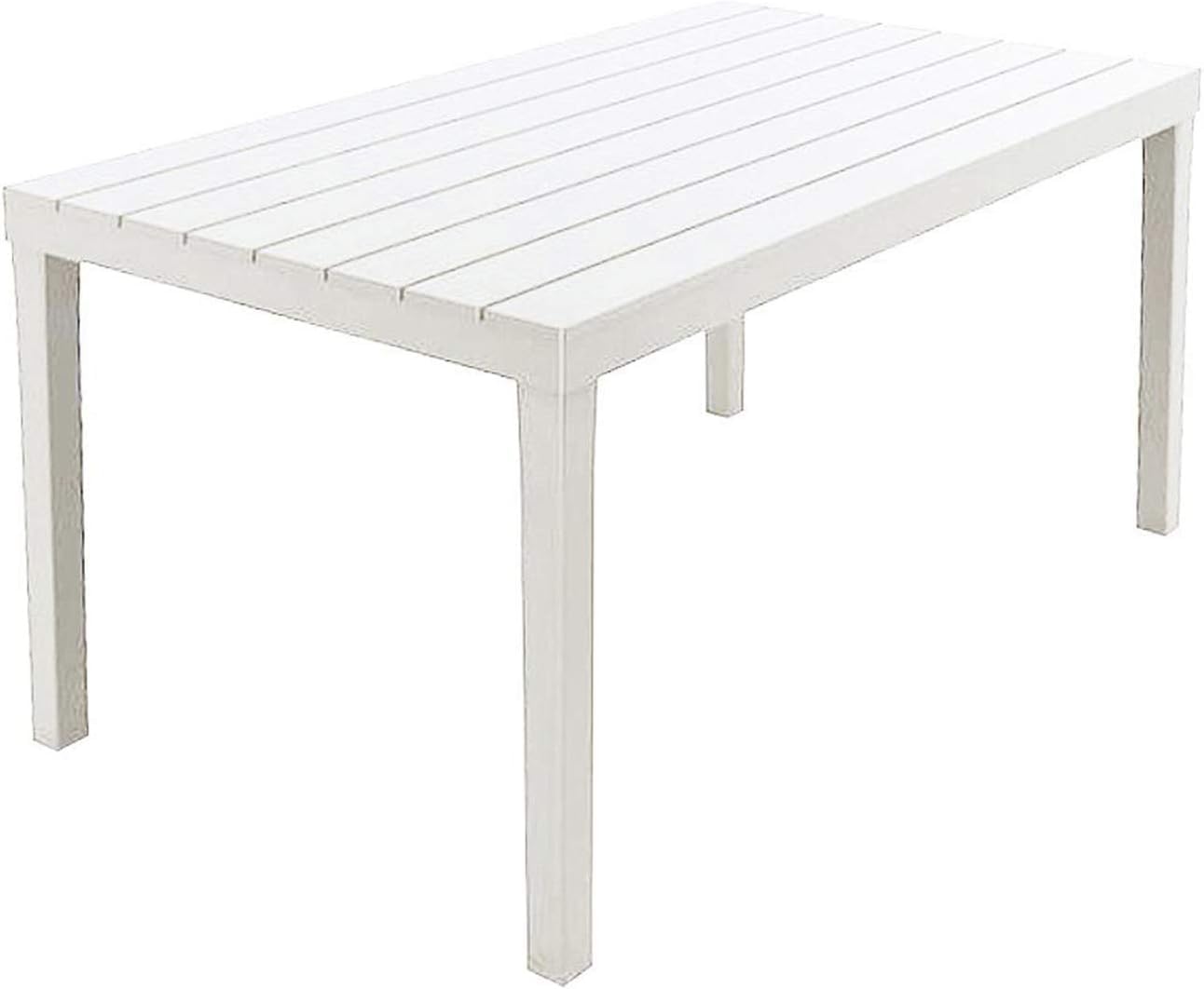 Tavolo per giardino rettangolare bianco tavolino grande 6 posti interno esterno con gambe removibili salvaspazio pratico comodo