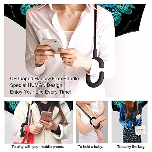 Mrtlloa Windproof Inverted Reverse Umbrella With Uv Protection, C-Shaped Handle Double Layer Stick Umbrella For Rain (Green Peacock) #TOP7