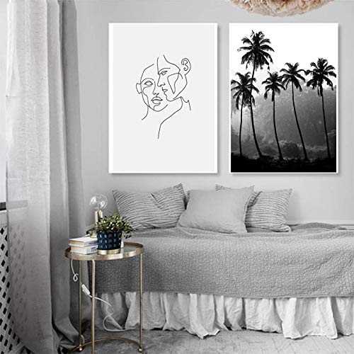 Impression murale décor minimaliste affiche noir blanc visage et poster salon de créateur