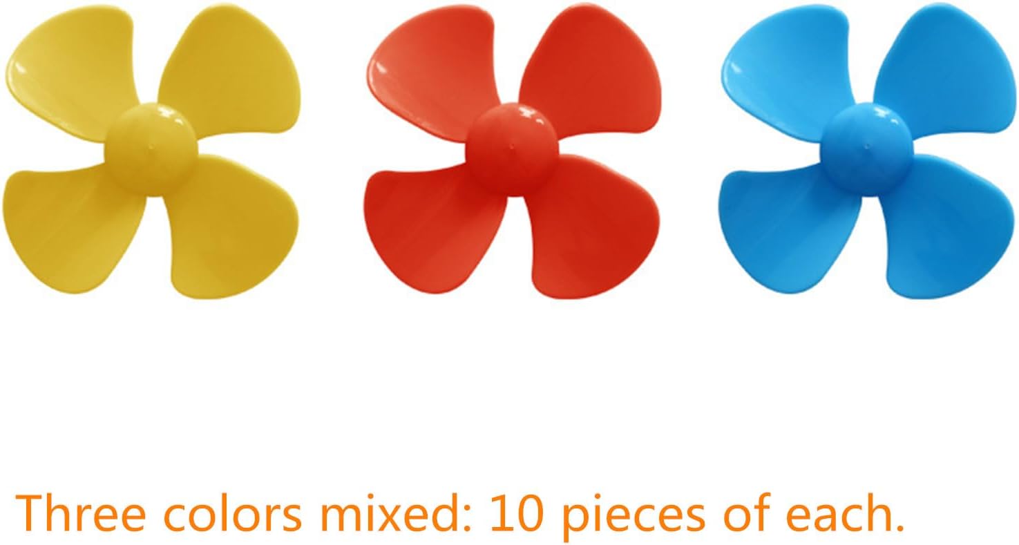 30 Pc Propeller Props, Small Four-Blade Propeller Blade Science and Technology Creative Production Process Material for 130 Motor Rotating Blade 2mm/0.08 inshaft Propeller (3 Colors Mixed) skrnrhrery