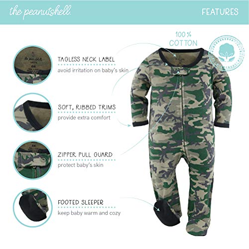 The Peanutshell Footed Baby Sleepers for Boys, Camo & Dinosaur, 3 Pack Set, Newborn to 12 Month Sizes2