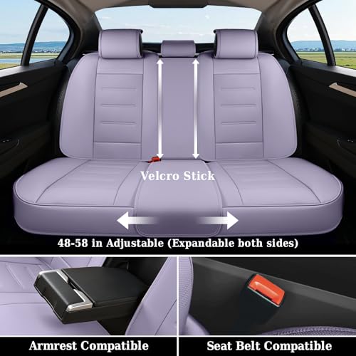 Image of Coverado Car Seat Covers Full Set, Seat Covers for Cars, Car Seat Protector Waterproof, Leather Cushion, Universal Car Interior Covers Seat Protectors for Most Cars Purple