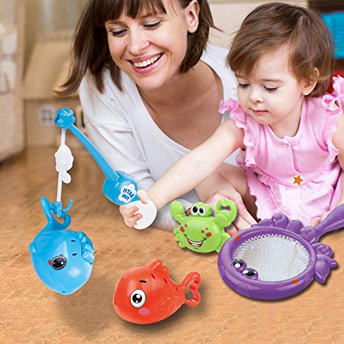 Dwi Dowellin Bath Toys Fishing Games With Fish Net Squirt Fishes Crab Pool Bath Time Bathtub Toy For Toddlers Baby Kids Infant Girls Boys Age 18Months And Up #TOP2