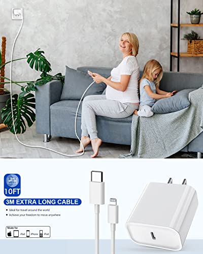 Iphone Fast Charger,Extra Long Fast Charger Iphone 10Foot 2Pack[Apple Mfi Certified]20W 10Ft Fast Apple Charging Usb C To Lightning Cable Cord Adapter For Iphone 14 13 12 Mini 11 Pro Max/X/Se2022/Ipad #TOP6