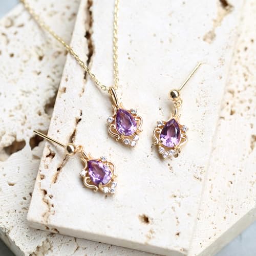 Handcrafted Earrings Jewelry Gift for Women - Gold Plated S925 Sterling Silver Vintage Royal Court-Inspired Amethyst Dangle Drop Earrings for Women | Elegant Purple Amethyst Jewelry for Her3