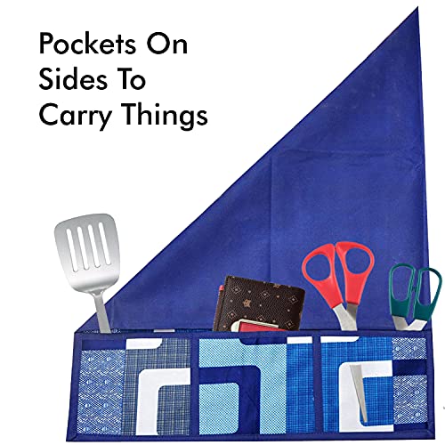 Image of Yellow Weaves Combo of Fridge Cover for Top, 2 Fridge Handle Covers + 3 Fridge Mats (Blue, 6 Piece set)