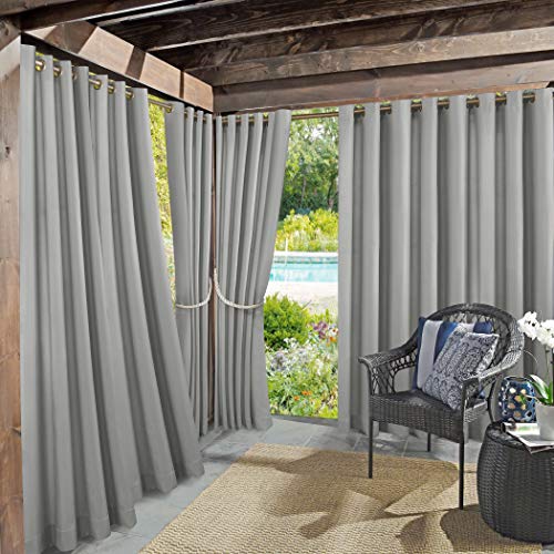Sun Zero Marina Indoor/Outdoor UV Protectant Energy Efficient Grommet Curtain Panel, 54" x 84", Gray
