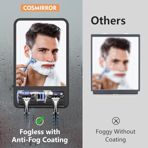 Cosmirror SHOWER MIRROR 409 Mirror Fogless For Shaving With Multiple Razor Holders, No-Drilling Adjustable Fogless Mirror For Shower, Bathroom Anti-Fog Shaving Mirror Shatterproof & Waterproof thumb #2