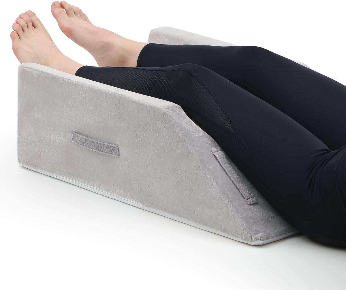 OasisSpaceLeg Elevation Pillow for After Surgery - Leg Wedge Pillow for Swelling, Orthopedic Wedge Leg Support for Knee, Ankle and Foot Injury, Memory Foam Leg Position Pillow for Circulation
