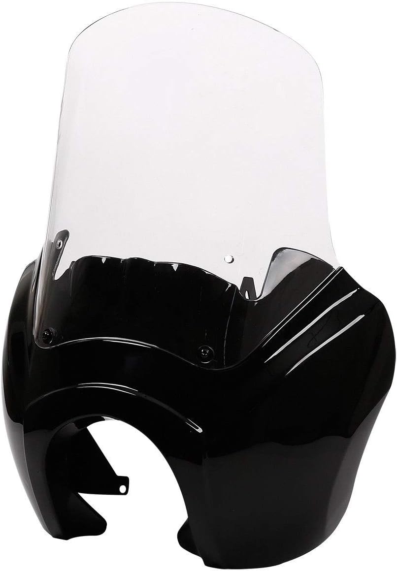 XMT-MOTO Vivid Black Front Headlight Fairing Cover with Clear 15" Windscreen Fit for Harley Davidson Dyna Street Bob T-Sport