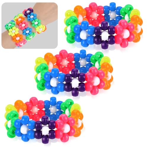 Flower Kandi Bracelets Stretch Rave Candy Bracelets Multi Color Beaded Flower Kandi Cuff Rave Accessories Jewelry Music Party Favor for Women Friends EDM Party Music Festival