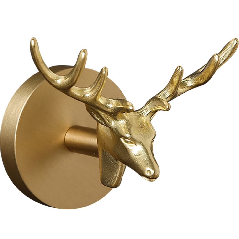 Wayuto Deer Brass Wall Hooks Heavy Duty For Hanging Metal Vintage Coat Hooks Wall Mounted Door Hook Rack Decorative Pegs For Hanging Bag Key Towel Or Purse