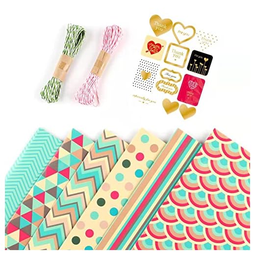 6 hojas Papel de Regalo 50 * 70cm Papel de Envoltura de Regalo con 2 rollo Cinta 1Cinta de Doble Cara y Pegatinas para Regalos de día de San Valentín Bodas Cumpleaños Christmas