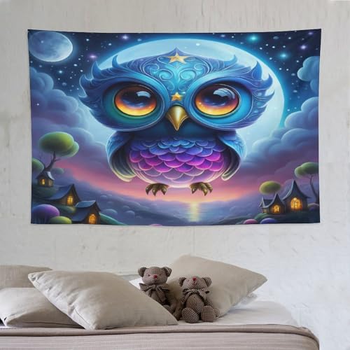 Tenture murale hibou pour habiller un grand mur vide facilement sans peindre