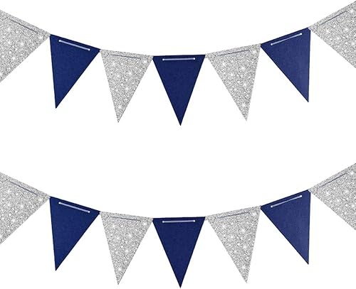 Miniatura 10 de Aimto Bandera triangular blanca de 20 pies para decoraciones de fiesta, 30 banderas