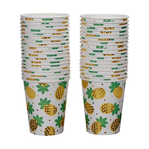 Geeklife Gold Pineapple Paper Cups , 9oz Fruit Cups , Noble Gold Fruit Decorative Party Cups Set , Sparkly Gold Foil Disposable Paper Cups,40 pcs Cover