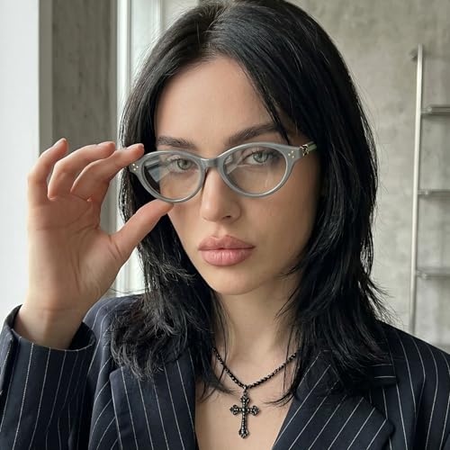 Image of DreamCalf Rectangle Fake Glasses for Women Trendy Y2K Office-Siren Blue Light Glasses with Clear Lenses