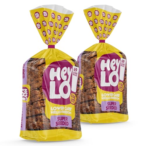 Heylo Seeded Keto Bread (2 x 450g 16 Slices Ea) | Fresh 5-Day Shelf Life Freezable | Low Carb (0.3g) | High Protein (7.7g) | Low Cal Keto Loaf