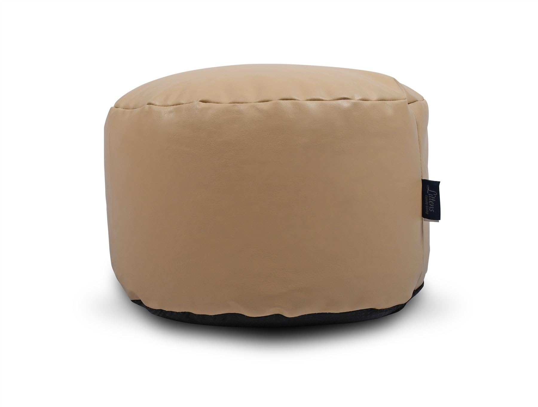 Littens Cream Soft Faux Leather Round Footstool Ottoman Pouffe Bean Bag, Living Room Decorative Low Seat (45cm x 25cm)