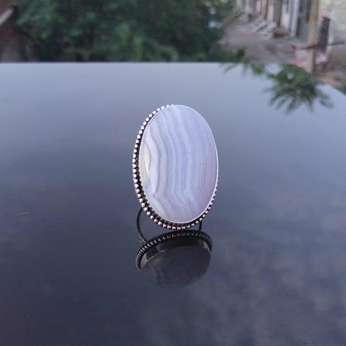 Blue Lace Agate Ring, Statement Ring, Big Gemstone Ring, Vintage Style, Agate Ring, Weding Ring, Handmade Ring, Gift For Her, 925 Sterling Silver Ring, Christmas Day Gift, Unique Jewelry
