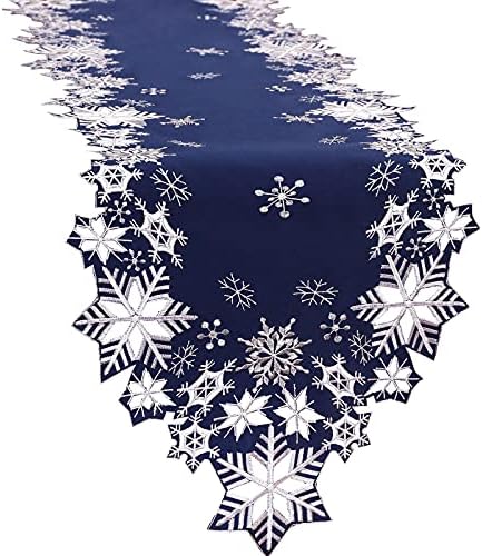 Simhomsen Embroidered Snowflakes Table Runners for Christmas Holiday and Winter (Gold, 14×54 inches)