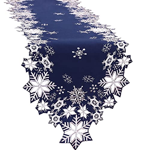 Simhomsen Embroidered Snowflakes Table Runners for Christmas Holiday and Winter (Navy Blue, 14×69 inches) by Simhomsen - Used condition - US$6.73