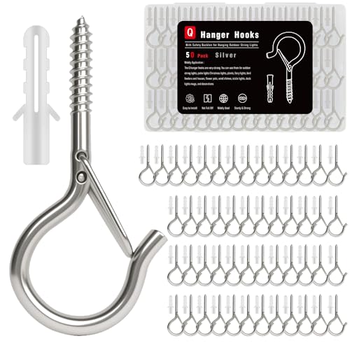 KULOLO 50-Pack 2.3-Inch Silver Screw Hooks with Safety Locks, 40 lb Load