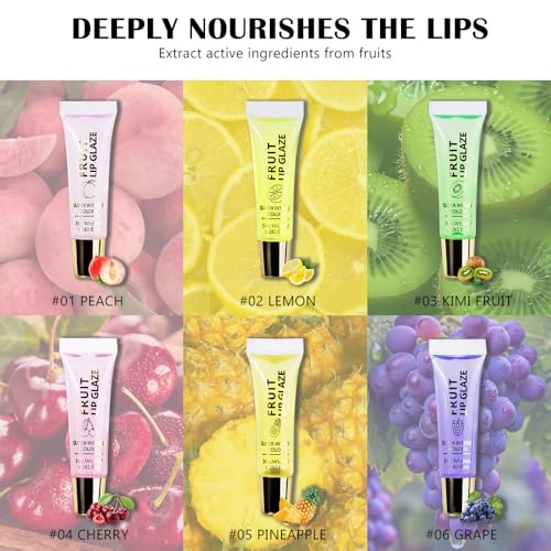 Image of WanTuoluo 6 Pcs Summer Ultra-Hydrating Lip Gloss Set with Vitamin Oils | Fruit Flavored