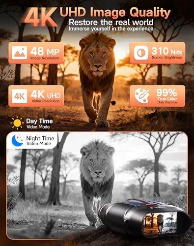 Image of Night Vision Goggles - Smart APP 4K Night Vision Binoculars, 10000mAh Battery, 128GB Card for Photo and Video, 3'' UHD Screen & 8X Zoom Binoculars for Camping, Hunting, Security (Black)