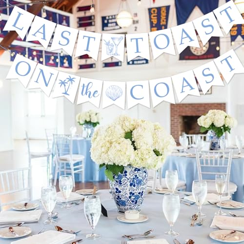 Image of Last Toast on the Coast Bachelorette Party Banner Coastal Bachelorette Party Decorations Blue White Shell Champagne Palm Tree Garland Banner for Girl Beach Bachelorette Bridal Shower Party Supplies