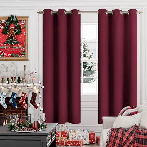 Image of YoungsTex Burgundy Blackout Curtains 72 Inches Long for Bedroom 2 Panels - Thermal Insulated Drapes with Grommet Room Darkening Privacy Christmas Decor for Dining Living Room, 42 x 72 Inch