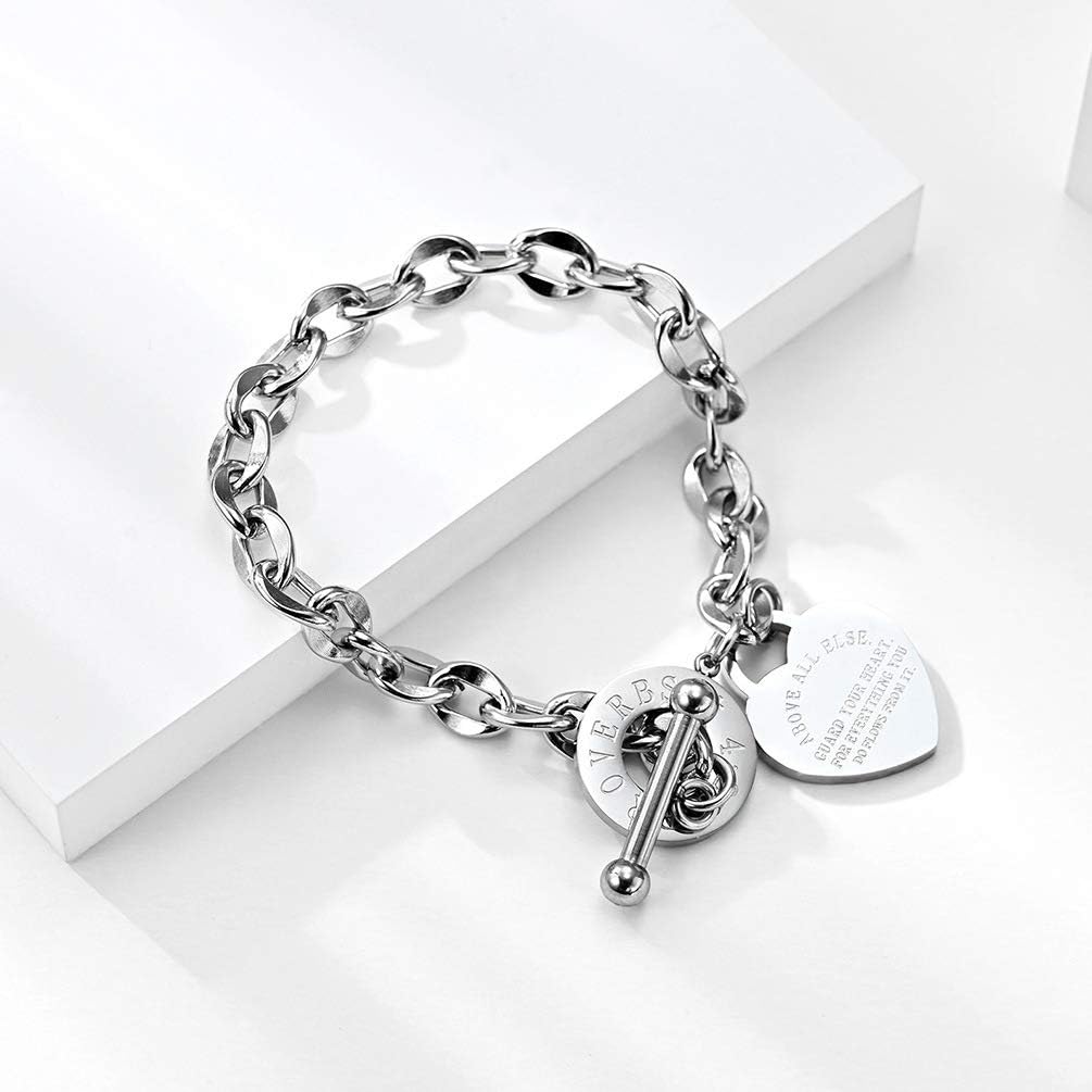 VQYSKO Heart Charm Bracelet for Women-18k Gold Plated Silver/Rose Gold OT Clasp Girls Stainless Steel Bangle，Mother's Day Valentine's Day Christmas Birthday Gift - Image 2