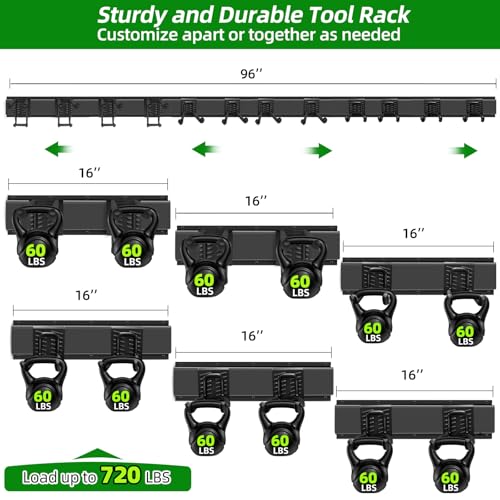 Image of PIYILO Garage Wall Organizer, 96 in Garden Tool Organizer with 12 Adjustable Garage Hooks and 3 Storage Straps, Heavy Duty Tool Holder Wall Mount for Garden & Shed Tools