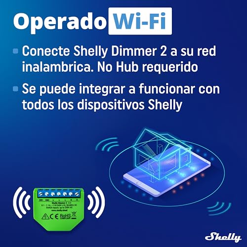 Miniatura 4 de Shelly Dimmer 2, Módulo Regulador de Luz W-Fi, Atenuador Inalámbrico, No necesita neutro, LED 10-220W, incandescentes/Halógenas 1-220W Compatible con Alexa & Google Home, iOS Android App
