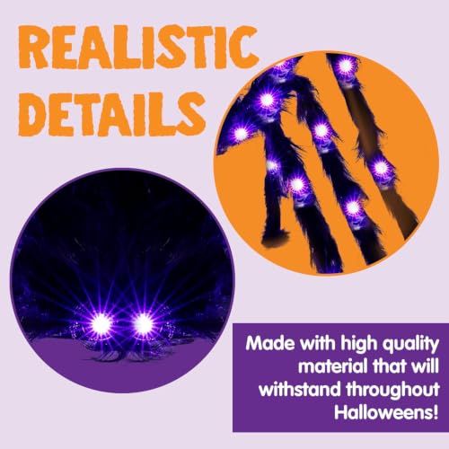 59" Halloween Giant Spider LED Purple Glow Hairy Red Eyes Bendable Decor - image 4