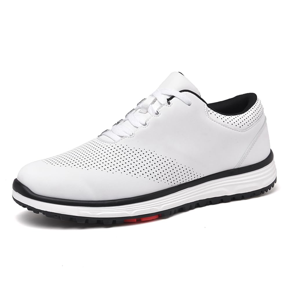 DAMANDO Men's Casual Golf Sneakers Comfort Golfers Sneakers Breathable Non Slip Leather Walking Business Footwears,White,9
