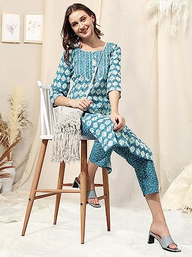 Image of MIRCHI FASHION Women's Straight Fit Fancy Rayon Jaipuri Foil Printed Kurta Set with Plazzo Pant