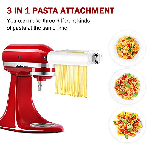 3 in 1 PASTA Maker Attachment For KitchenAid Stand Mixers, Included PASTA Sheet Roller, Spaghetti Cutter, Fettuccine Cutter Maker Accessories And Cleaning Brush & Pasta Drying Rack