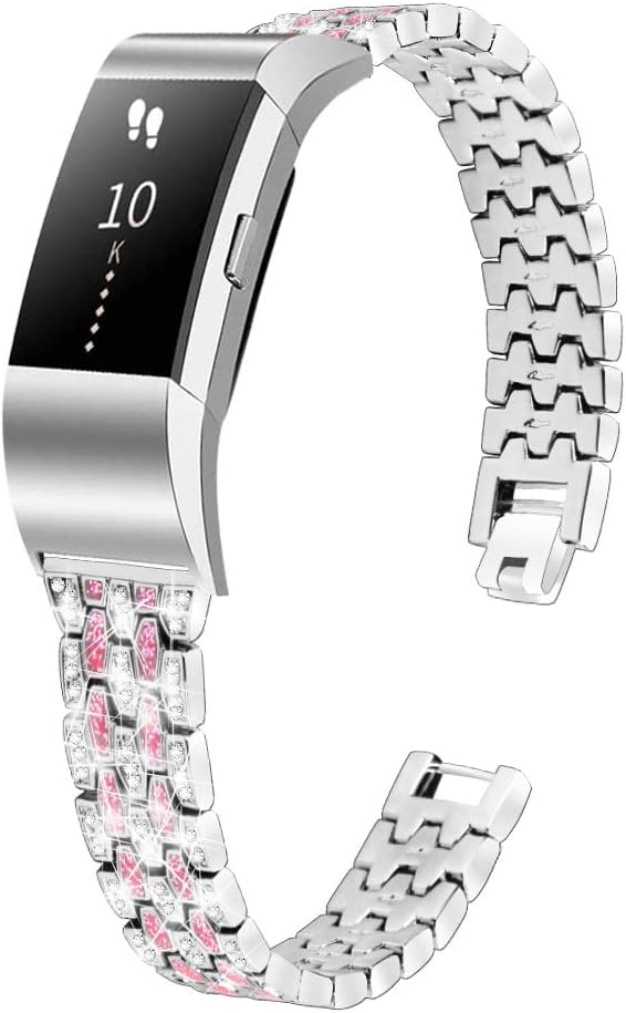 Bling Strap Compatible For Fitbit Charge 2 Strap, Women Men Stainless Steel Rhinestone Replacement Charge 2 Band Wrist Strap Metal Bracelet Wristband for Fitbit Charge 2 HR Fitness Tracker image 3