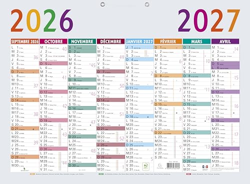 Exacompta - Calendrier 55x40,5cm - Sept. 2026-2027 - Multicolore