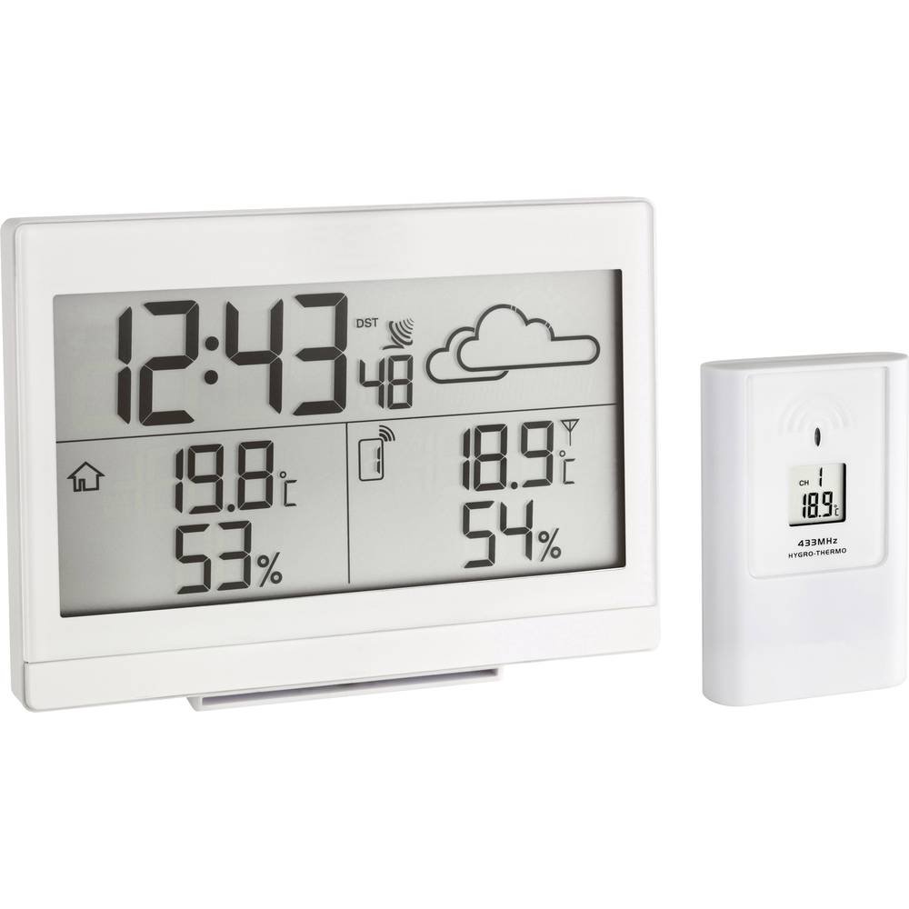TFA Dostmann Casa Funk-Wetterstation, Wettervorhersage, Außentemperatur, Innentemperatur, Luftfeuchtigkeit, mit Funkuhr, L 141 x B 48 x H 100 mm